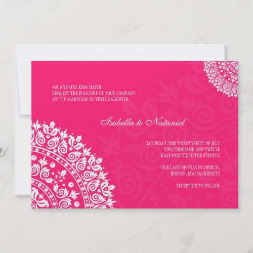 Hot Pink Damask Wedding Invitation invitation