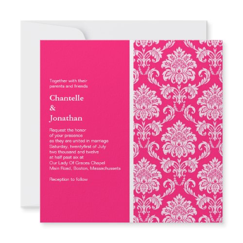 Hot Pink Damask Wedding Invitation invitation