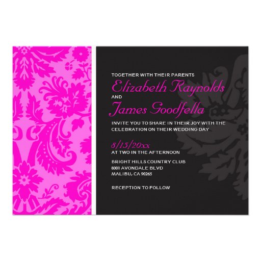 Hot Pink Damask Wedding Invitations