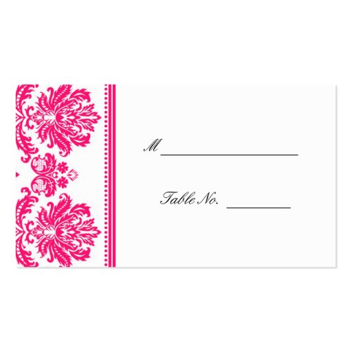 Hot Pink Damask Wedding Seating Placecards Business Cards (front side)