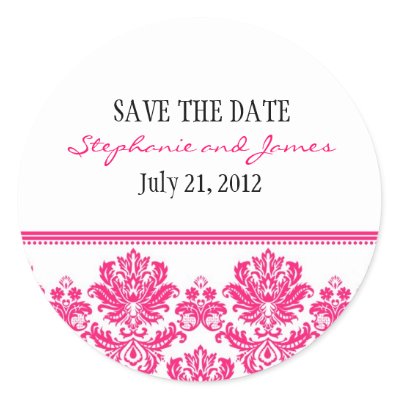 Hot Pink Damask Wedding Sticker