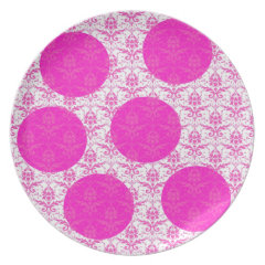 Hot Pink Damask with Pink Polka Dots Party Plates