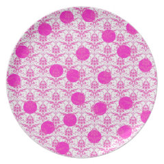 Hot Pink Damask with Pink Polka Dots Plate