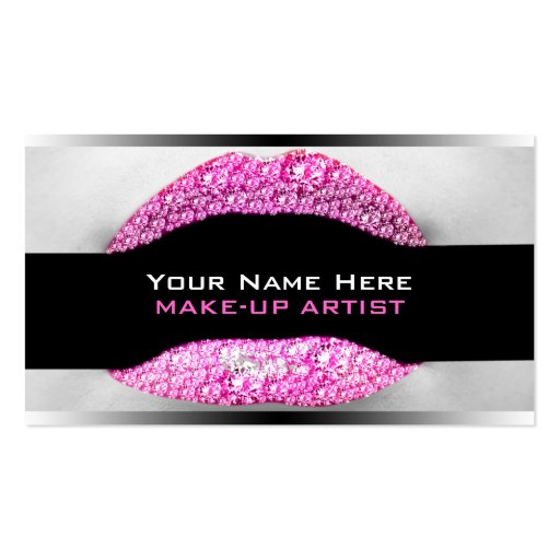 Hot Pink Diamond Bling MakeUp Artist Biz Cards Business Card Template (front side)