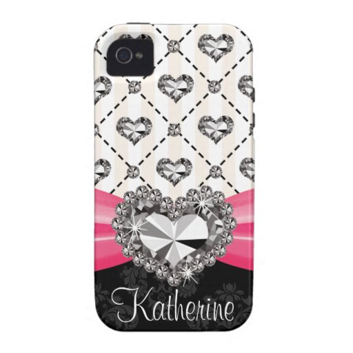 Hot Pink Diamond Heart iPhone 4 Case Mate Tough