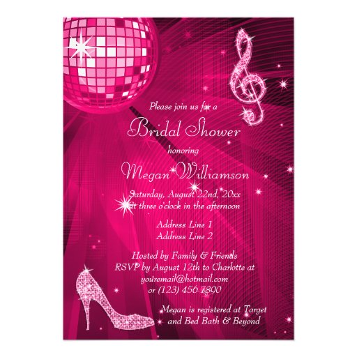 Hot Pink Disco Ball & Sparkle Heels Bridal Shower Card