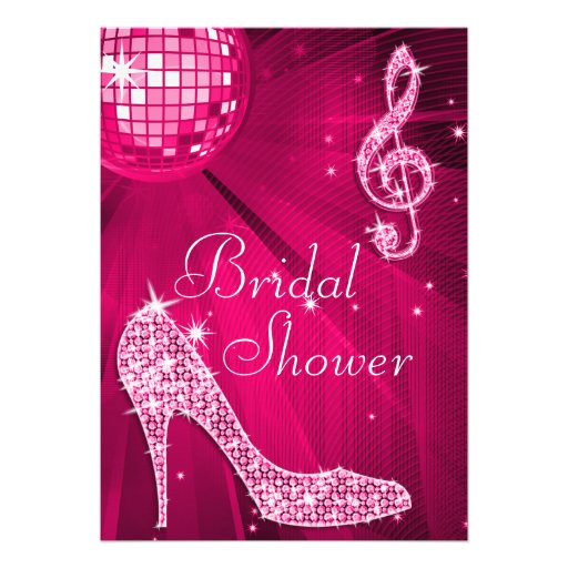 Hot Pink Disco Ball & Sparkle Heels Bridal Shower Card