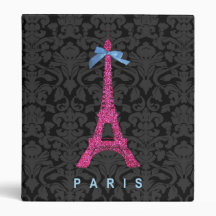 Hot Pink Eiffel Tower in faux glitter Binder