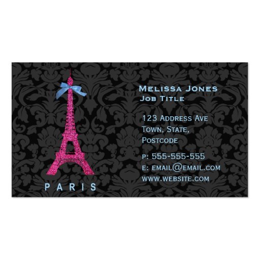 Hot Pink Eiffel Tower in faux glitter Business Cards (front side)