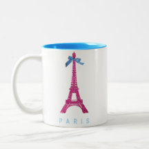 Hot Pink Eiffel Tower in faux glitter Coffee Mugs