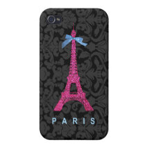 Hot Pink Eiffel Tower in faux glitter Covers For iPhone 4