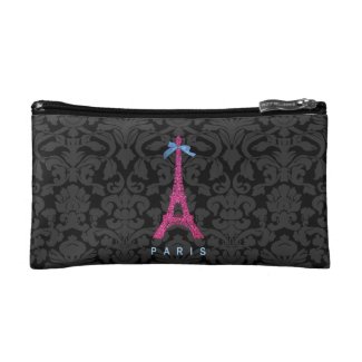 Hot Pink Eiffel Tower in faux glitter Makeup Bags