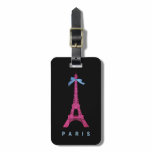 Hot Pink Eiffel Tower in faux glitter on black luggage tags