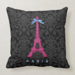 Hot Pink Eiffel Tower in faux glitter Pillow