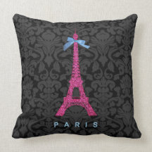 Hot Pink Eiffel Tower in faux glitter Pillow
