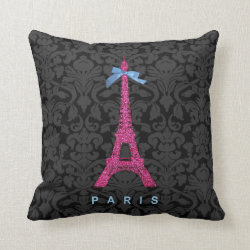Hot Pink Eiffel Tower in faux glitter Pillow