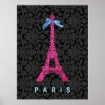 Hot Pink Eiffel Tower in faux glitter Posters
