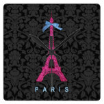 Hot Pink Eiffel Tower in faux glitter Wall Clock