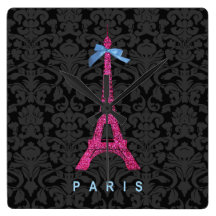 Hot Pink Eiffel Tower in faux glitter Wall Clock