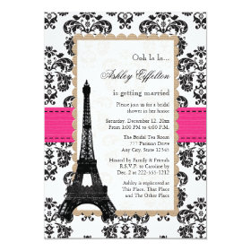 Hot Pink Eiffel Tower Parisian Bridal Shower 5x7 Paper Invitation Card