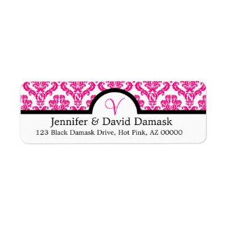 Hot Pink Elegant Monogram V Damask Return Address Label