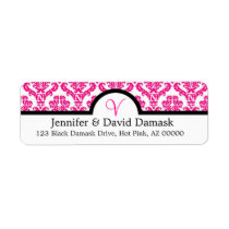 Hot Pink Elegant Monogram V Damask Return Address Label