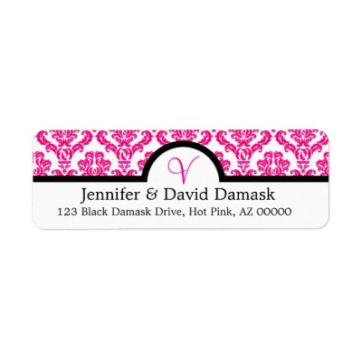 Hot Pink Elegant Monogram V Damask Return Address Label