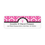 Hot Pink Elegant Monogram V Damask Return Address Label