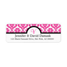 Hot Pink Elegant Monogram V Damask Return Address Label