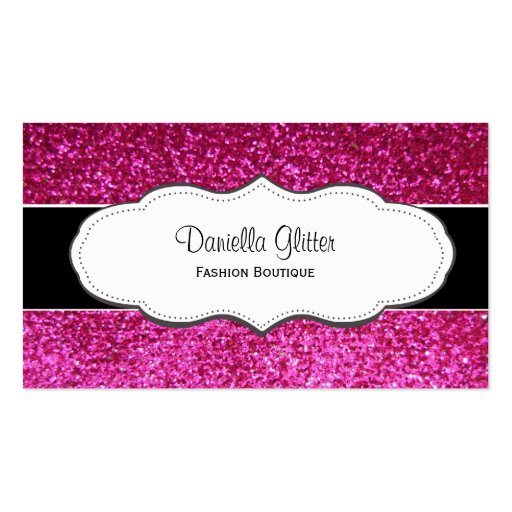 Hot Pink Faux Glitter Business Cards (front side)