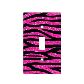 Hot Pink Faux Glitter Zebra Pattern Light Switch Plates