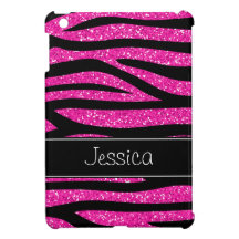 Hot Pink Faux Glitter Zebra Personalized Case For The iPad Mini