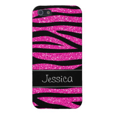 Hot Pink Faux Glitter Zebra Personalized Cases For iPhone 5