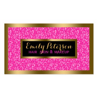 Hot Pink Fax Glitter Gold Accents Makeup Double-Sided Standard Business Cards (Pack Of 100)