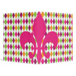 Hot Pink Fleur De Lis Diamond Pattern School Binder