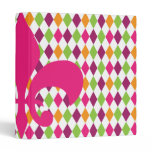Hot Pink Fleur De Lis Diamond Pattern School Binder