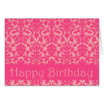 Hot Pink Floral Damask Happy Birthday Card cards
