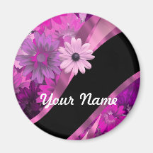 Hot pink floral fridge magnet