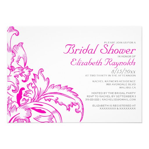 Hot Pink Flourish Bridal Shower Invitations