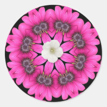 Hot Pink Flower Kaleidoscope Round Stickers