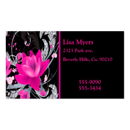 Hot Pink Flowers Diamond Bling Business Card Template (front side)