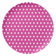 Hot Pink Fuchsia and White Polka Dots Pattern Gift Plate