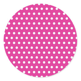 Hot Pink Fuchsia and White Polka Dots Pattern Gift Round Sticker