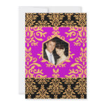 Hot Pink Fuchsia Damask Chic Wedding Invitations