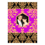 Hot Pink Fuchsia Damask Chic Wedding Invitations