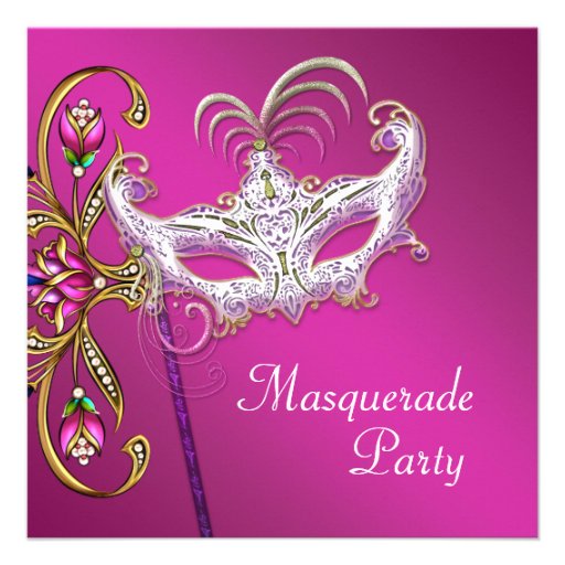 Hot Pink Fuchsia Pink Masquerade Party Personalized Announcement