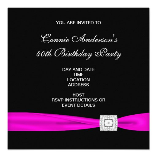 Hot Pink Fuchsia Womans 40th Birthday Party Announcement