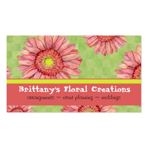 Hot Pink Gerbera Daisy Modern Floral Stylish Business Card Template (front side)