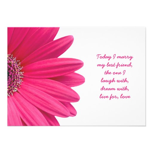 Hot Pink Gerbera Daisy White Wedding Invitation