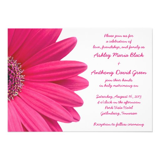 Hot Pink Gerbera Daisy White Wedding Invitation